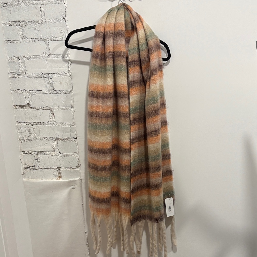 Striped Multicolor Fringe Scarf